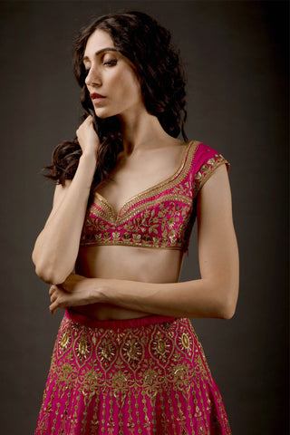 Rohit Bal-Fuchsia Embroidered Lehenga Set-INDIASPOPUP.COM