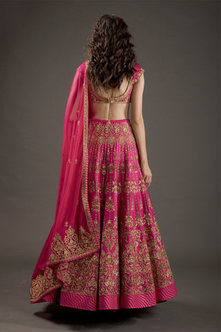 Rohit Bal-Fuchsia Embroidered Lehenga Set-INDIASPOPUP.COM