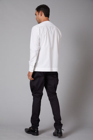 Balance By Rohit Bal-White Poplin Cheetah Embroidered Shirt-INDIASPOPUP.COM