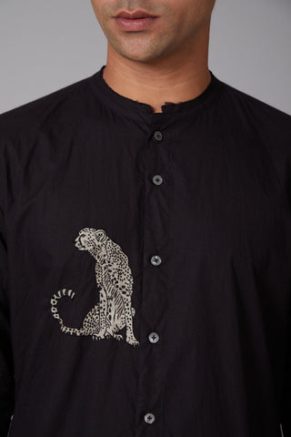 Balance By Rohit Bal-Black Poplin Embroidered Shirt-INDIASPOPUP.COM