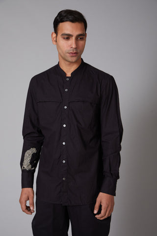 Balance By Rohit Bal-Black Poplin Shirt-INDIASPOPUP.COM