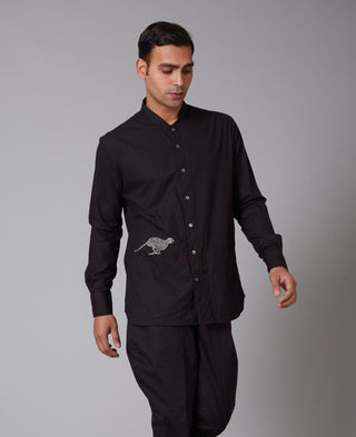 Balance By Rohit Bal-Black Embroidered Shirt-INDIASPOPUP.COM