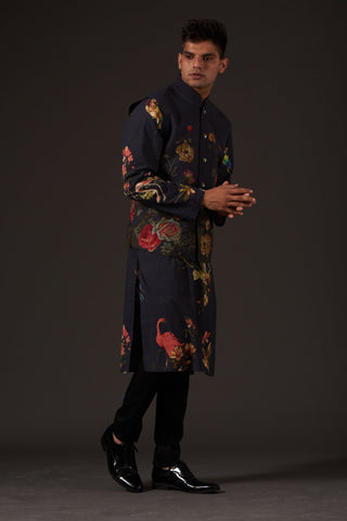 Balance By Rohit Bal-Black Floral Digital Printed Bundi-INDIASPOPUP.COM