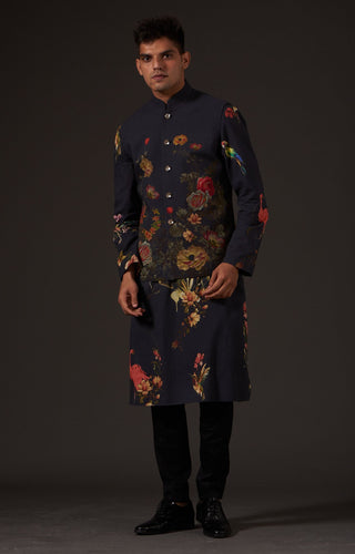 Balance By Rohit Bal-Black Floral Digital Printed Bundi-INDIASPOPUP.COM