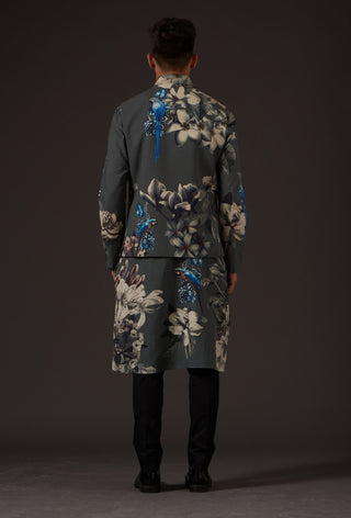 Balance By Rohit Bal-Grey Floral Digital Printed Bundi-INDIASPOPUP.COM