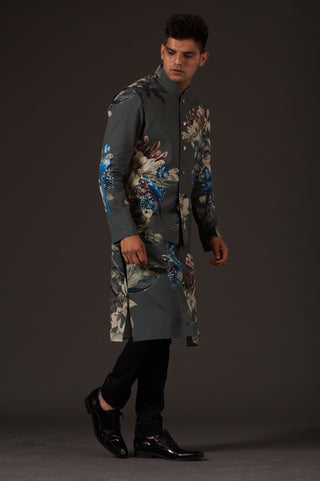 Balance By Rohit Bal-Grey Floral Digital Printed Bundi-INDIASPOPUP.COM