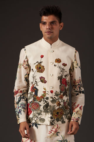 Balance By Rohit Bal-Ivory Floral Digital Printed Bundi-INDIASPOPUP.COM