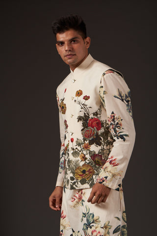 Balance By Rohit Bal-Ivory Floral Digital Printed Bundi-INDIASPOPUP.COM