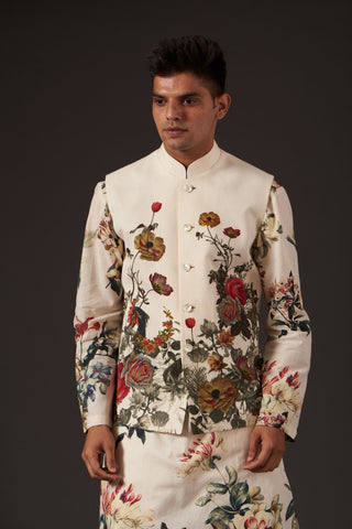 Balance By Rohit Bal-Ivory Floral Digital Printed Bundi-INDIASPOPUP.COM