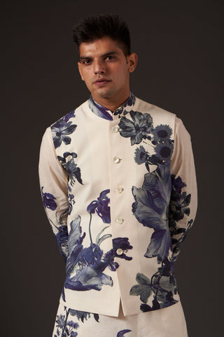Balance By Rohit Bal-Ivory Floral Digital Printed Bundi-INDIASPOPUP.COM