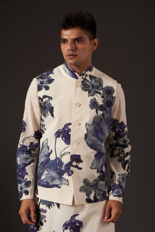 Balance By Rohit Bal-Ivory Floral Digital Printed Bundi-INDIASPOPUP.COM