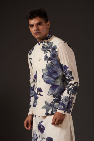 Balance By Rohit Bal-Ivory Floral Digital Printed Bundi-INDIASPOPUP.COM