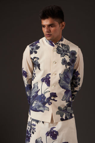 Balance By Rohit Bal-Ivory Floral Digital Printed Bundi-INDIASPOPUP.COM