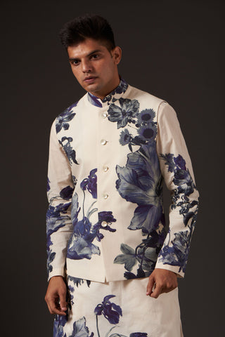 Balance By Rohit Bal-Ivory Floral Digital Printed Bundi-INDIASPOPUP.COM