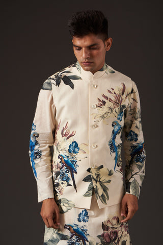 Balance By Rohit Bal-Ivory Floral Digital Printed Bundi-INDIASPOPUP.COM