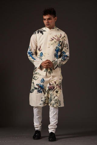 Balance By Rohit Bal-Ivory Floral Digital Printed Bundi-INDIASPOPUP.COM