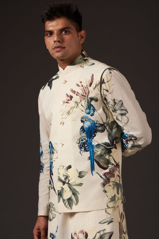 Balance By Rohit Bal-Ivory Floral Digital Printed Bundi-INDIASPOPUP.COM