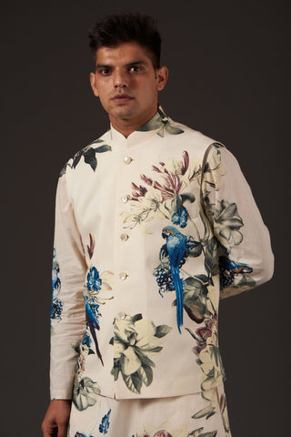 Balance By Rohit Bal-Ivory Floral Digital Printed Bundi-INDIASPOPUP.COM