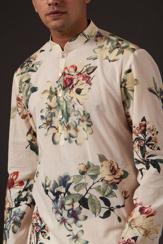 Balance By Rohit Bal-Ivory Floral Digital Printed Kurta-INDIASPOPUP.COM