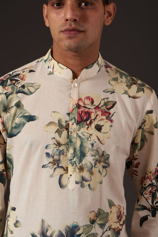 Balance By Rohit Bal-Ivory Floral Digital Printed Kurta-INDIASPOPUP.COM