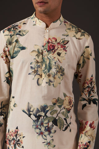 Balance By Rohit Bal-Ivory Floral Digital Printed Kurta-INDIASPOPUP.COM