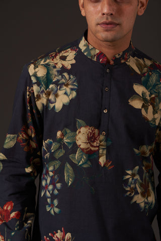 Balance By Rohit Bal-Black Floral Digital Printed Kurta-INDIASPOPUP.COM