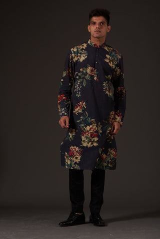 Balance By Rohit Bal-Black Floral Digital Printed Kurta-INDIASPOPUP.COM