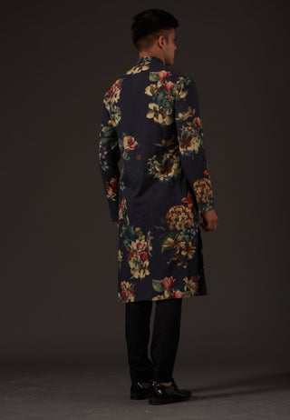 Balance By Rohit Bal-Black Floral Digital Printed Kurta-INDIASPOPUP.COM
