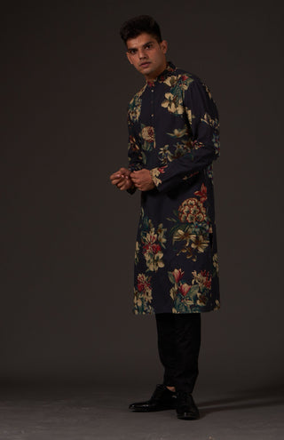Balance By Rohit Bal-Black Floral Digital Printed Kurta-INDIASPOPUP.COM