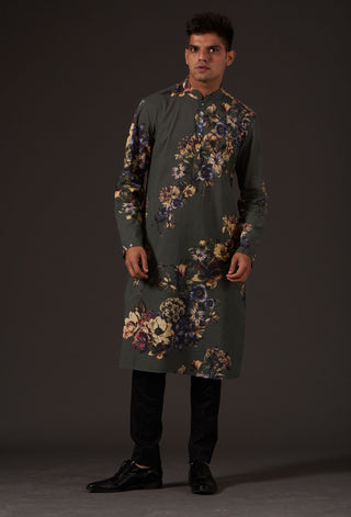 Balance By Rohit Bal-Grey Floral Digital Printed Kurta-INDIASPOPUP.COM
