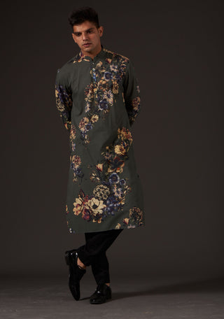 Balance By Rohit Bal-Grey Floral Digital Printed Kurta-INDIASPOPUP.COM