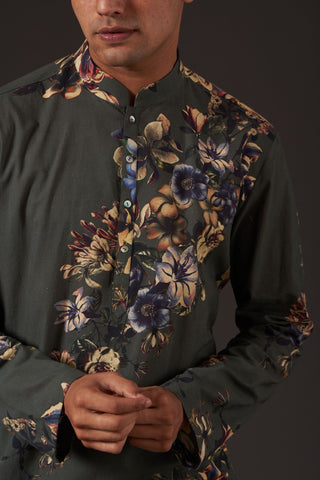 Balance By Rohit Bal-Grey Floral Digital Printed Kurta-INDIASPOPUP.COM