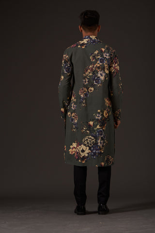 Balance By Rohit Bal-Grey Floral Digital Printed Kurta-INDIASPOPUP.COM