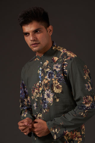 Balance By Rohit Bal-Grey Floral Digital Printed Kurta-INDIASPOPUP.COM
