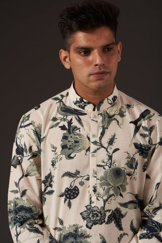 Balance By Rohit Bal-Ivory Floral Printed Kurta-INDIASPOPUP.COM