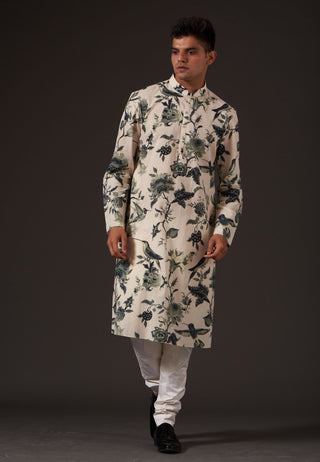 Balance By Rohit Bal-Ivory Floral Printed Kurta-INDIASPOPUP.COM