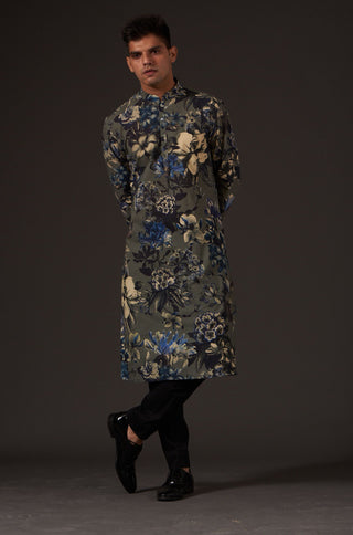 Balance By Rohit Bal-Grey Printed Kurta-INDIASPOPUP.COM