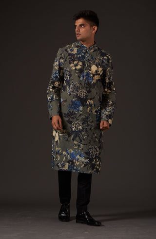 Balance By Rohit Bal-Grey Printed Kurta-INDIASPOPUP.COM