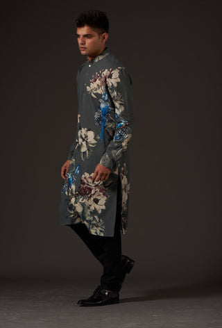 Balance By Rohit Bal-Grey Floral Printed Kurta-INDIASPOPUP.COM