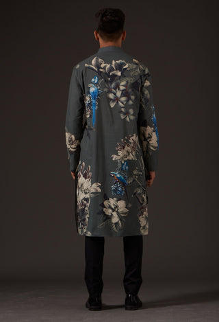 Balance By Rohit Bal-Grey Floral Printed Kurta-INDIASPOPUP.COM