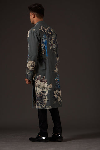 Balance By Rohit Bal-Grey Floral Printed Kurta-INDIASPOPUP.COM