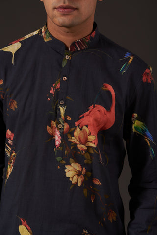 Balance By Rohit Bal-Black Floral Printed Kurta-INDIASPOPUP.COM