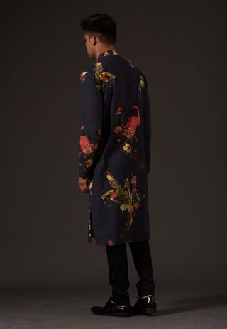 Balance By Rohit Bal-Black Floral Printed Kurta-INDIASPOPUP.COM