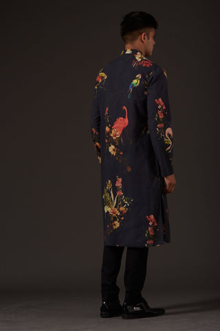 Balance By Rohit Bal-Black Floral Printed Kurta-INDIASPOPUP.COM