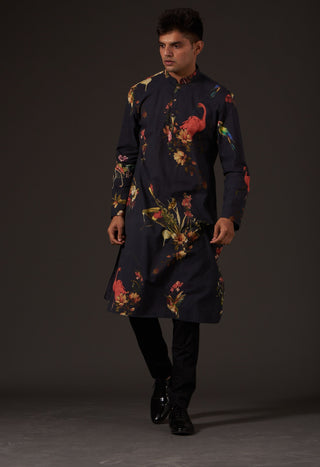 Balance By Rohit Bal-Black Floral Printed Kurta-INDIASPOPUP.COM