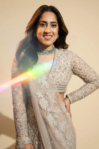 Ridhi Mehra-Maha Champagne Sari Skirt Set-INDIASPOPUP.COM