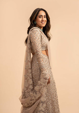 Ridhi Mehra-Maha Champagne Sari Skirt Set-INDIASPOPUP.COM