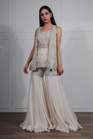 Ritika Mirchandani-Ivory Gold Embroidered Sharara Set-INDIASPOPUP.COM