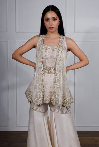 Ritika Mirchandani-Ivory Gold Embroidered Sharara Set-INDIASPOPUP.COM