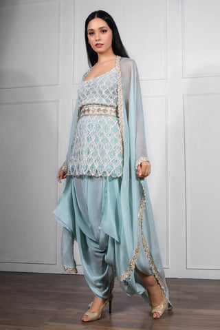 Ritika Mirchandani-Ivory Blue Embroidered Kurta Set-INDIASPOPUP.COM